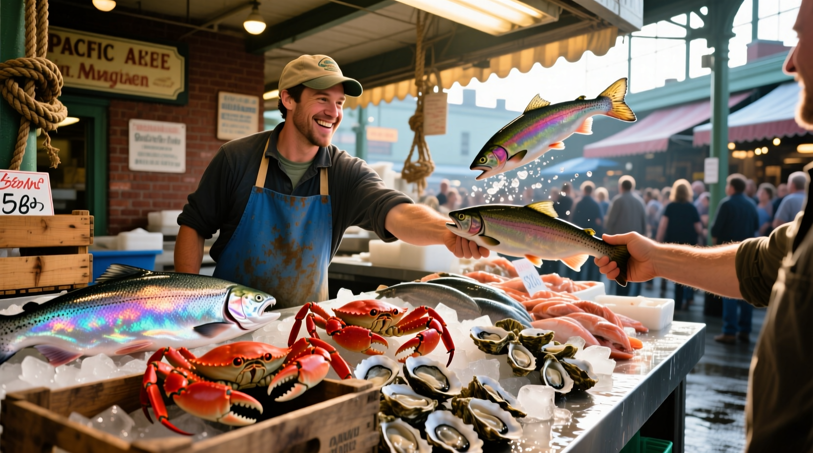 Fresh seafood display at Pike Place Market