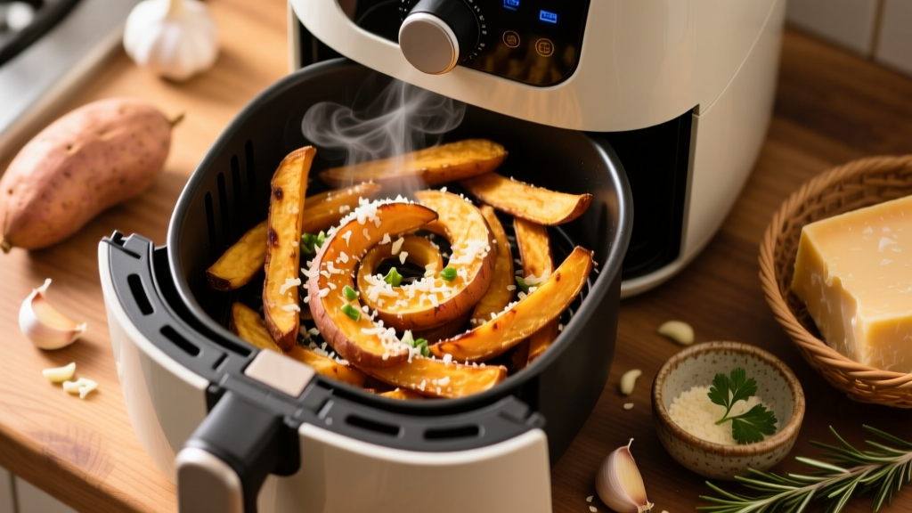Garlic Parmesan Sweet Potato Fries in Air Fryer