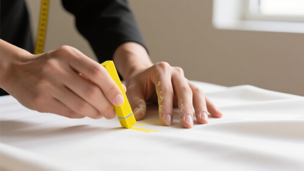 Hands using a yellow tailor's tape to measure a neck, alongside a notepad showing jewelry sizing notes on a bright wooden desk.