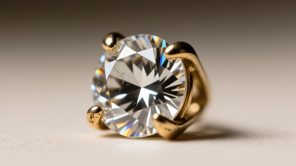 Macro photo of a prong-set vintage chaton rhinestone revealing metallic foil backing and light patina on the brass setting prongs.