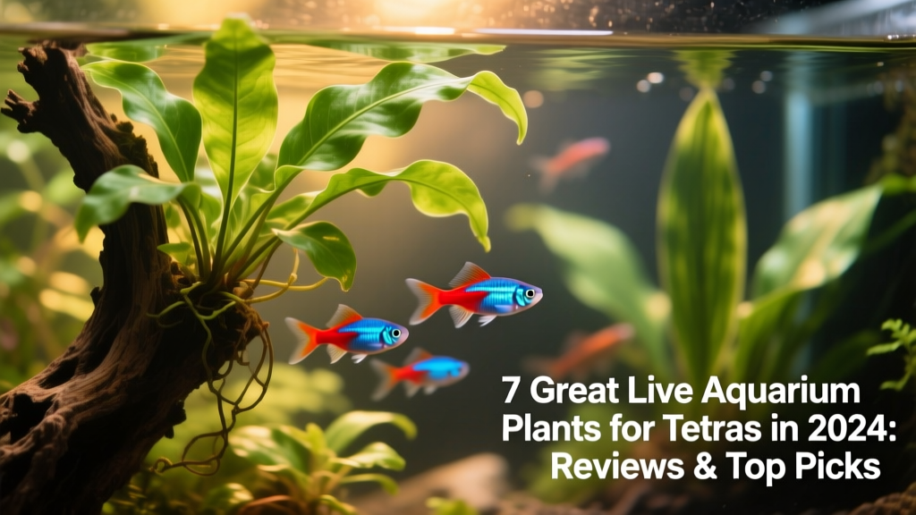 Close-up of Java Fern attached to driftwood, with neon tetras darting beneath its fronds
