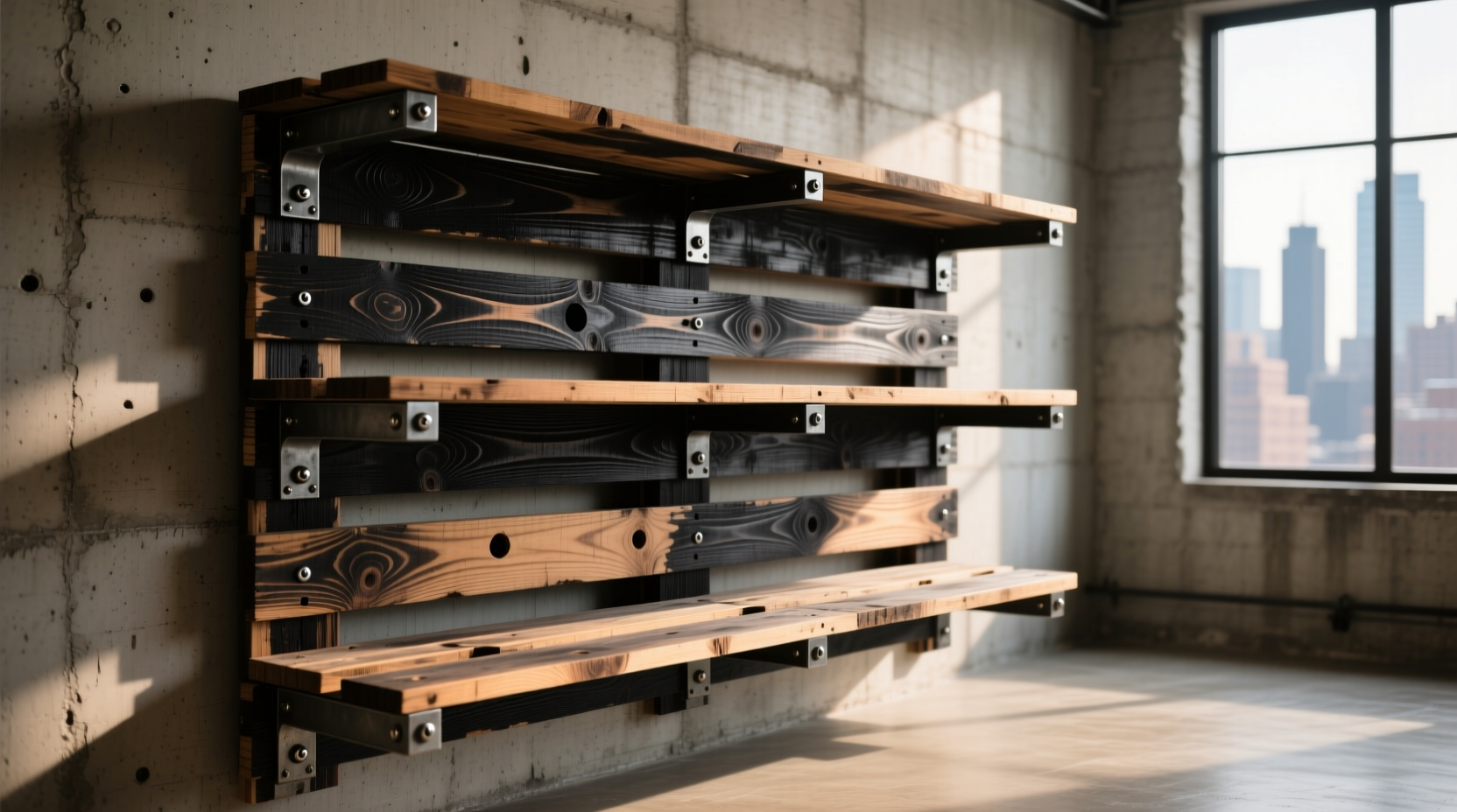 Reclaimed pallet bookshelf with sanded wood and black stain