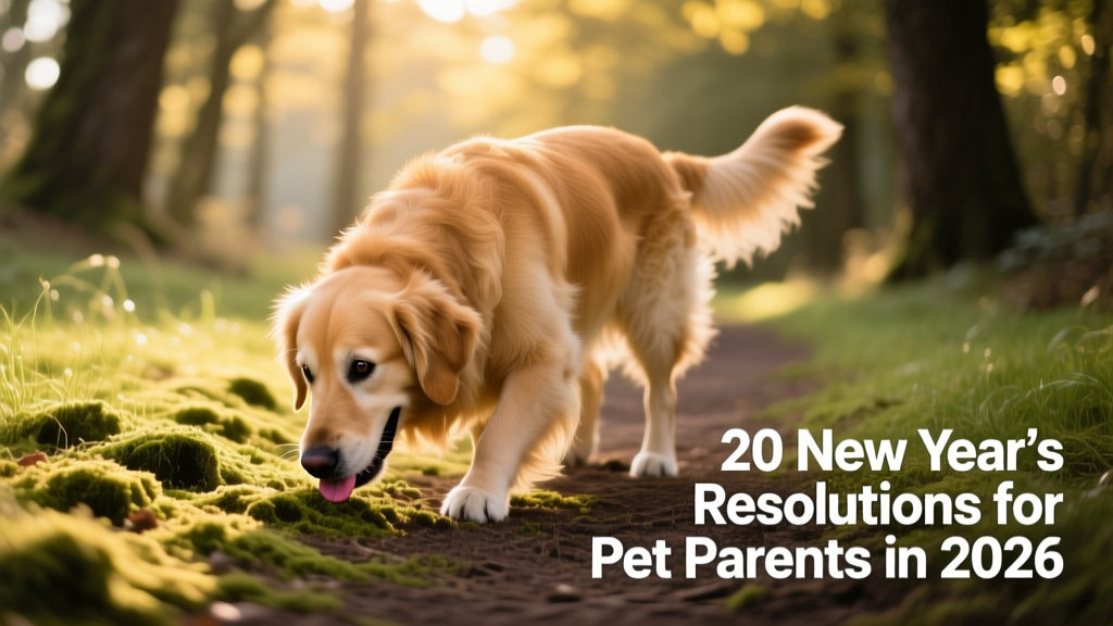 Golden retriever happily sniffing ground cover on a grassy trail during a relaxed 'sniffari' walk