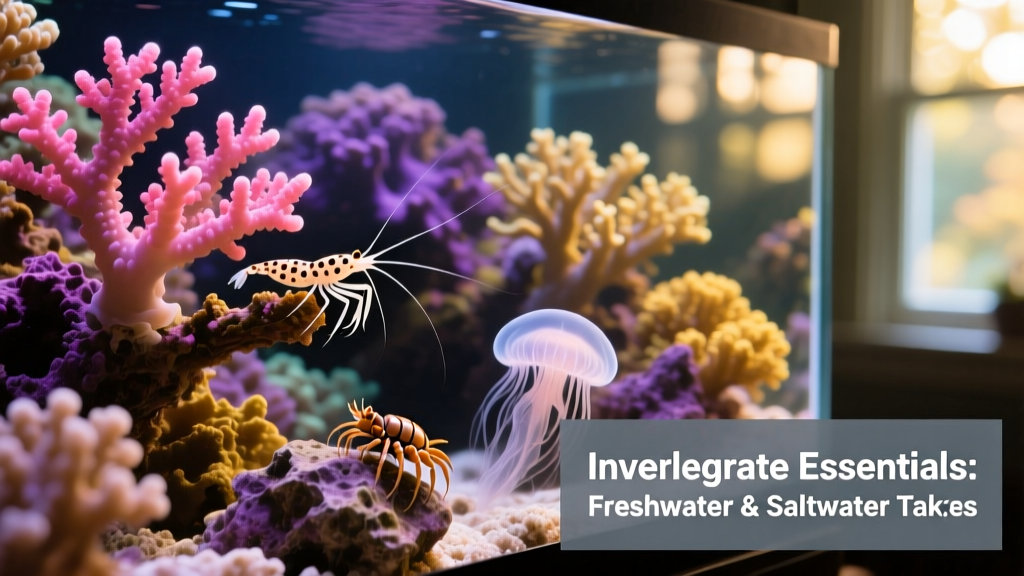 A thriving reef aquarium with colorful soft corals, branching stony corals, and a variety of reef-safe invertebrates