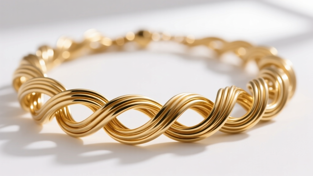 Macro shot of tightly wound 20-gauge 14k gold-filled wire loops in a messy necklace, highlighting smooth bends without flaking.