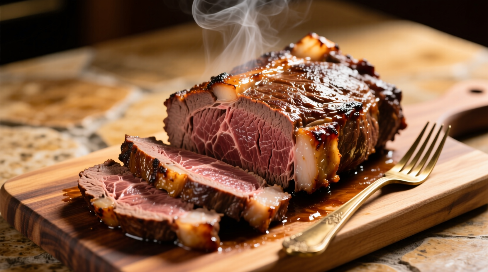 Perfectly cooked beef chuck roast with fork tender texture