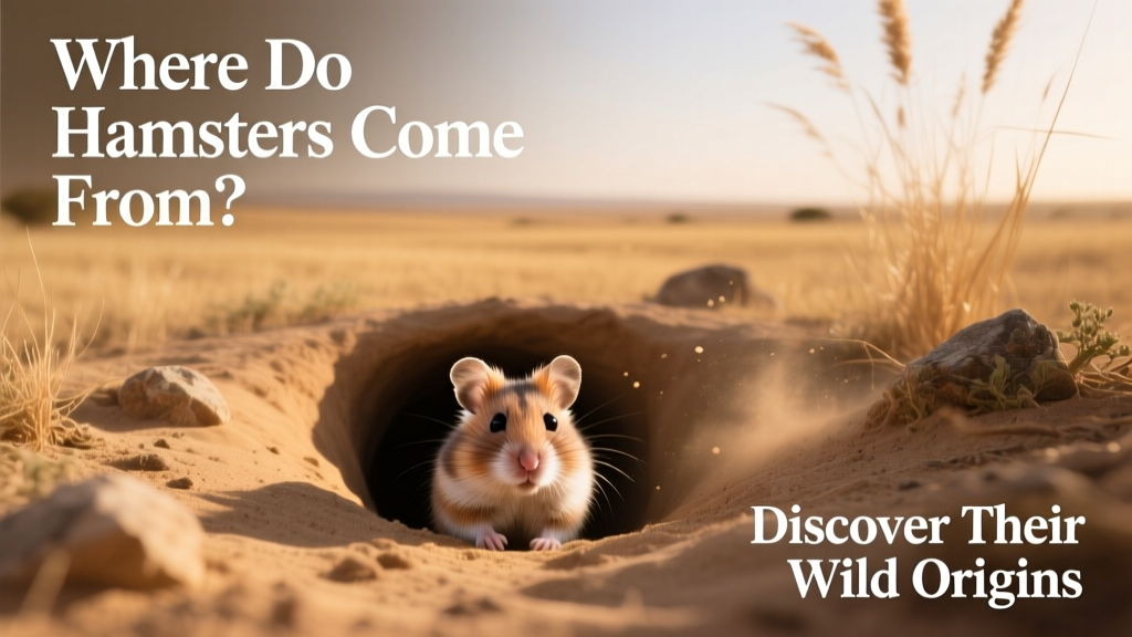 A Syrian hamster peeking out of a sandy burrow entrance in a dry, grassy field