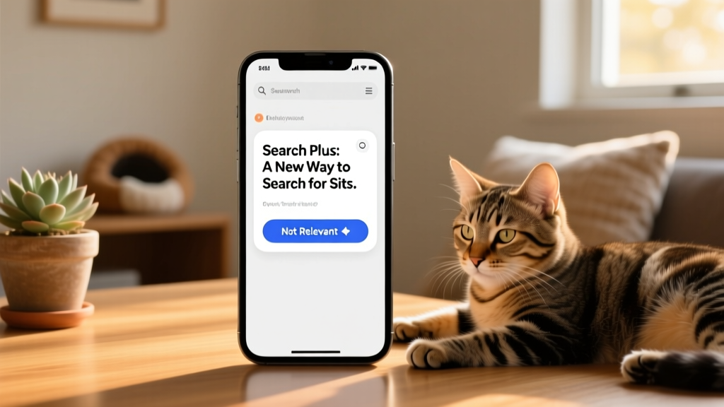 Mobile screenshot highlighting the 'Not relevant' feedback button beneath a search result card
