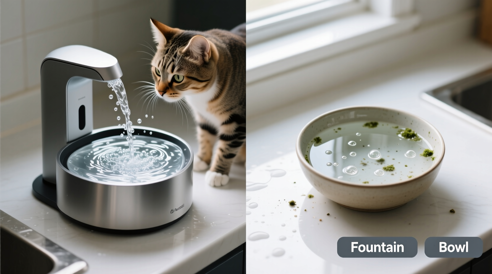 cat water fountain vs bowl which keeps water cleaner longer