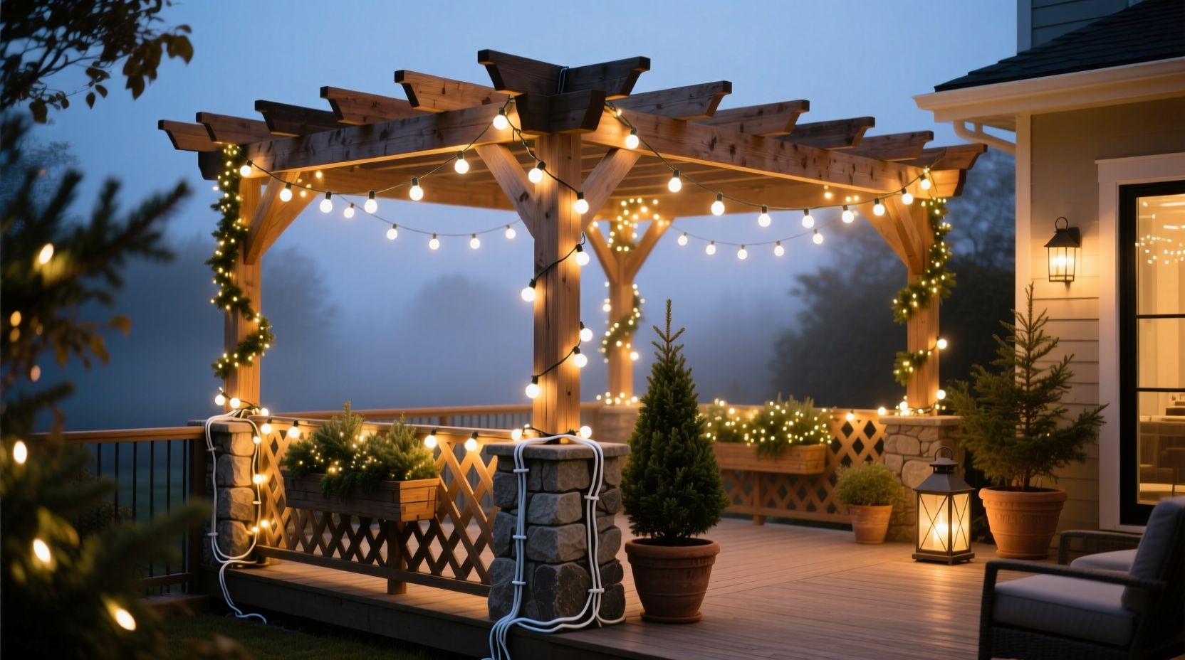 how to drape christmas lights across a patio without visible wires
