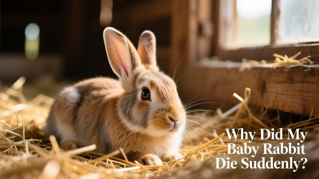 Close-up of a healthy young rabbit resting peacefully in soft hay
