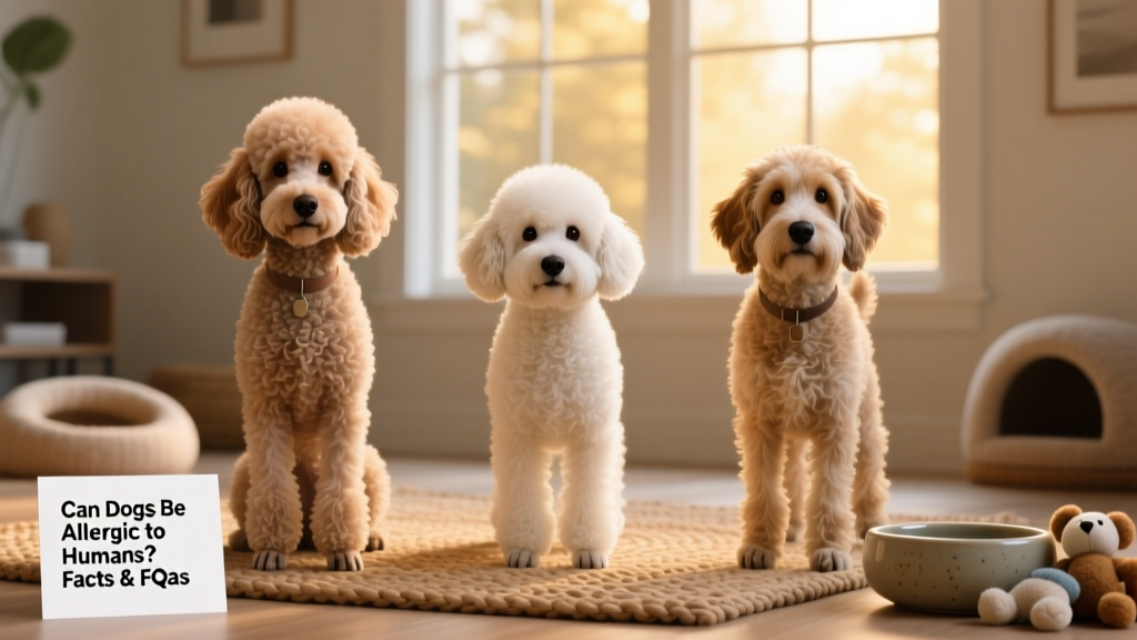 Side-by-side comparison of low-shedding dog breeds like poodle, bichon frise, and Portuguese water dog