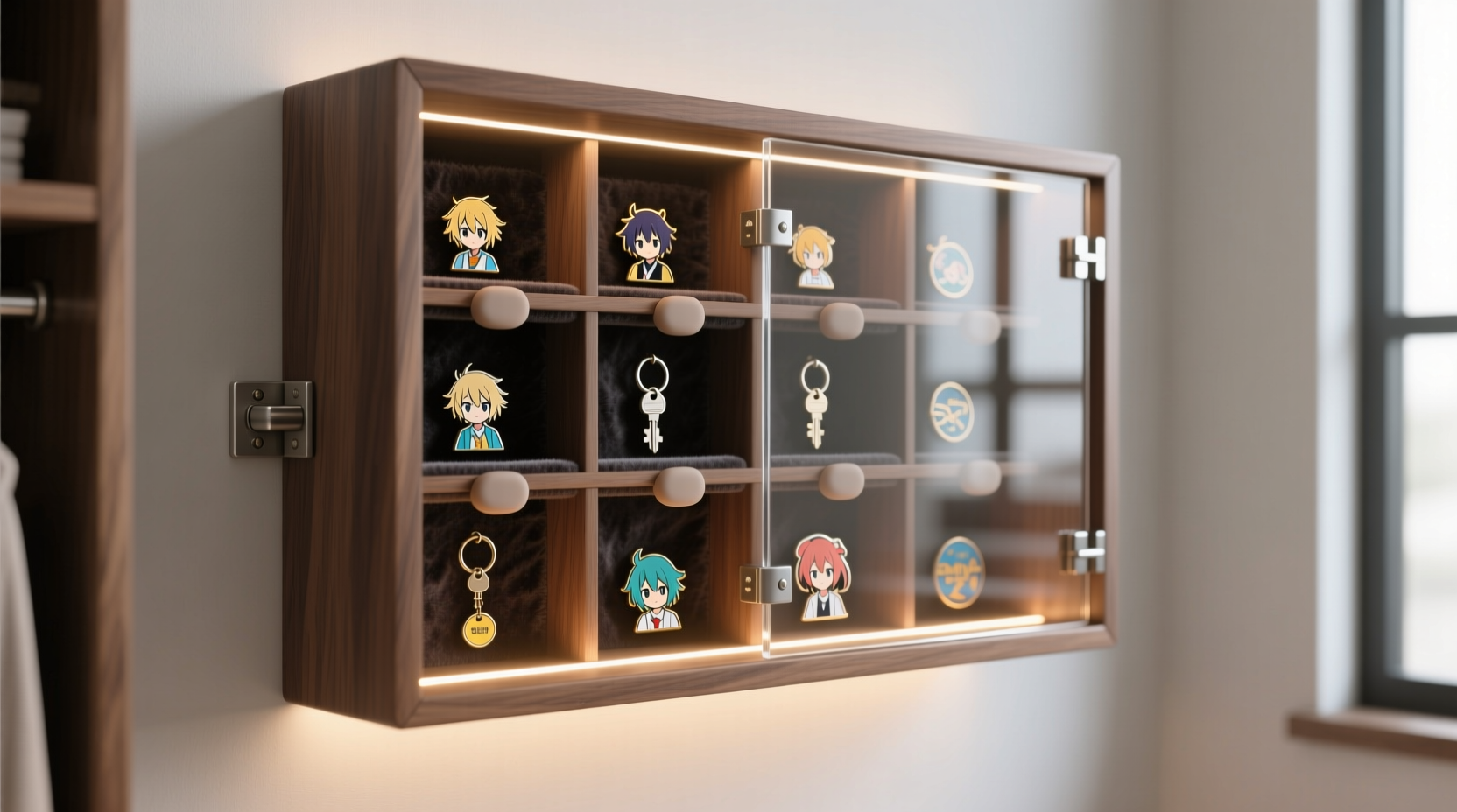 closet door anime keychain pin organization
