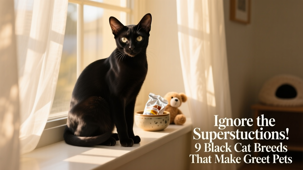 black oriental shorthair cat sitting in window sill