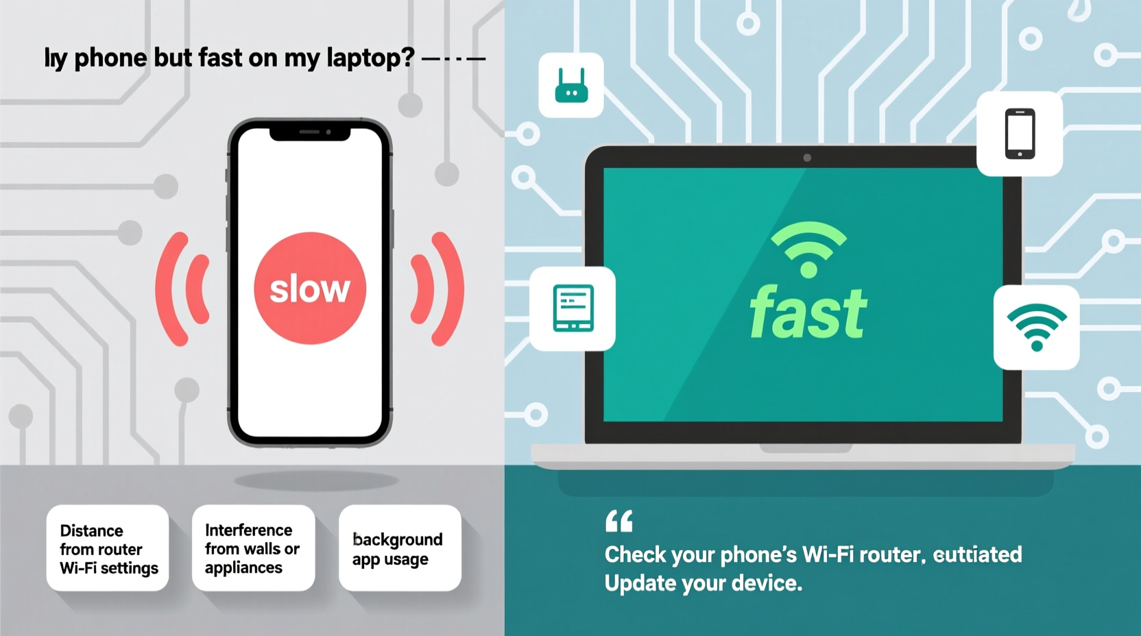 why is my wifi speed slow on phone but fast on laptop