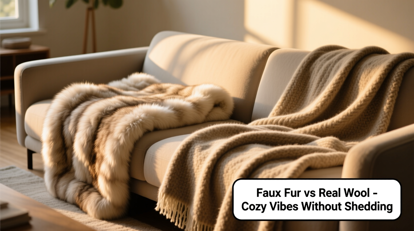 faux fur throw vs real wool blanket which gives cozier vibes without shedding