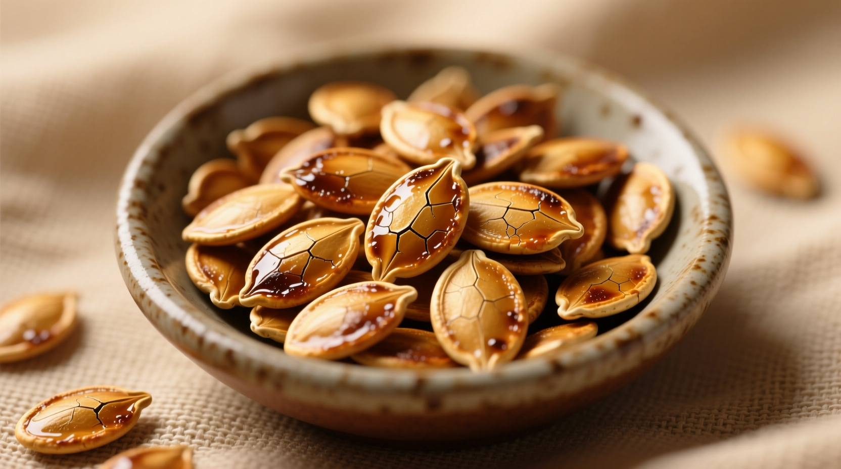 Perfectly toasted pumpkin seeds in golden brown