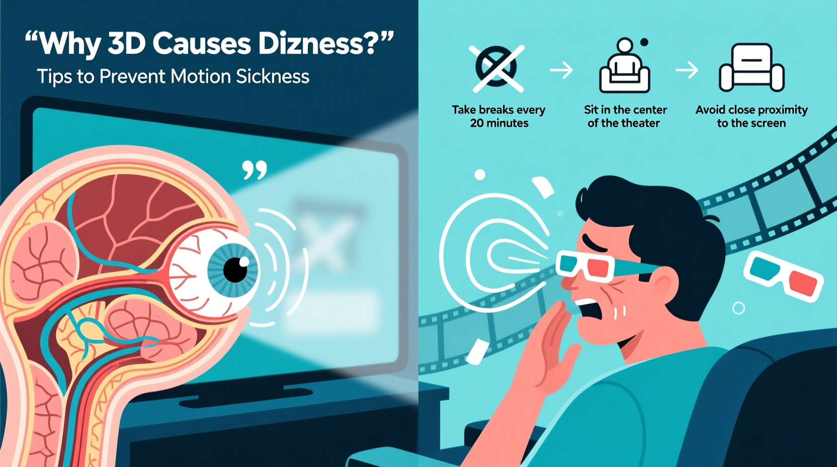 why do some people feel dizzy after watching 3d movies and how to prevent it