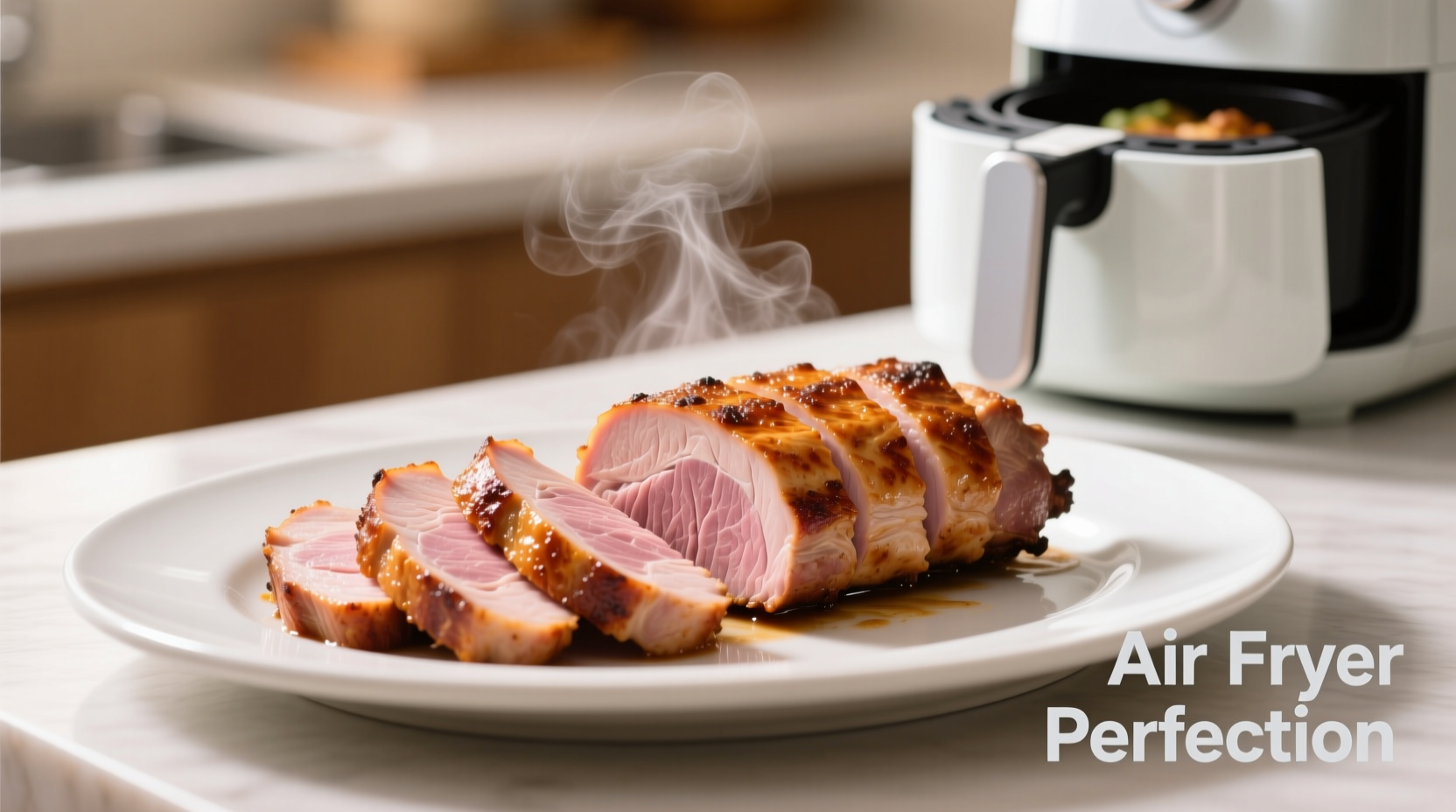 Perfectly cooked air fryer pork tenderloin sliced