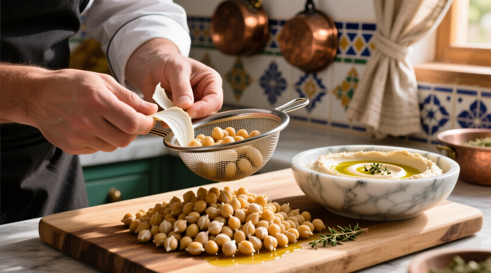 to make the best hummus peel your chickpeas