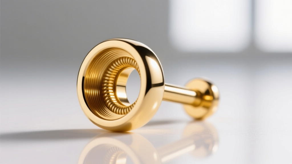 Extreme macro photography showing the threading and mirror finish of an 18-karat yellow gold internally threaded cartilage stud.