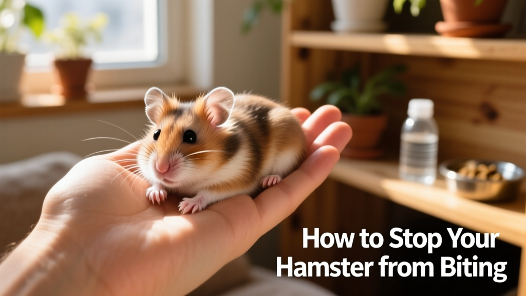 A calm Syrian hamster sitting gently on a human hand
