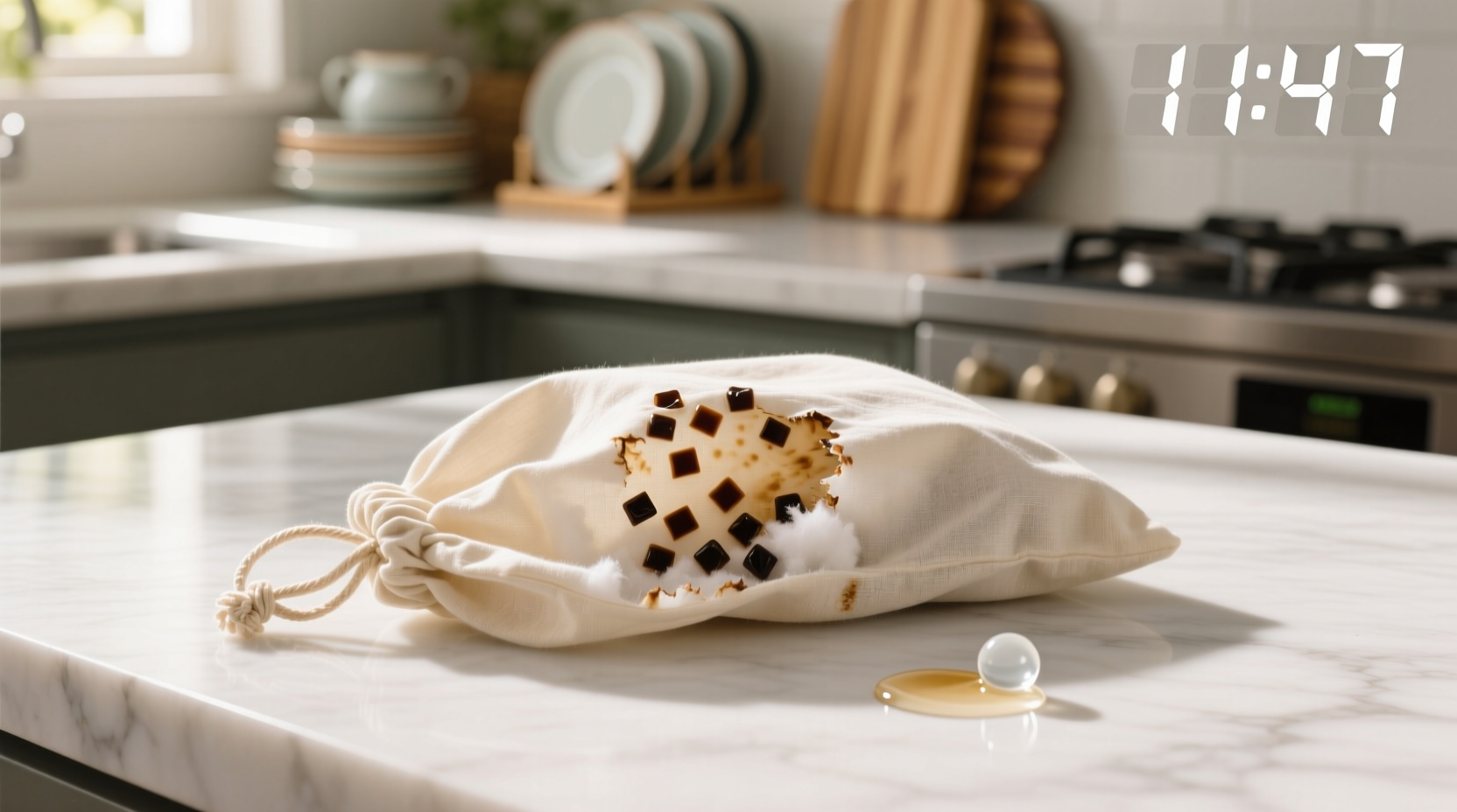 how to remove dried boba residue from cotton drawstring bags