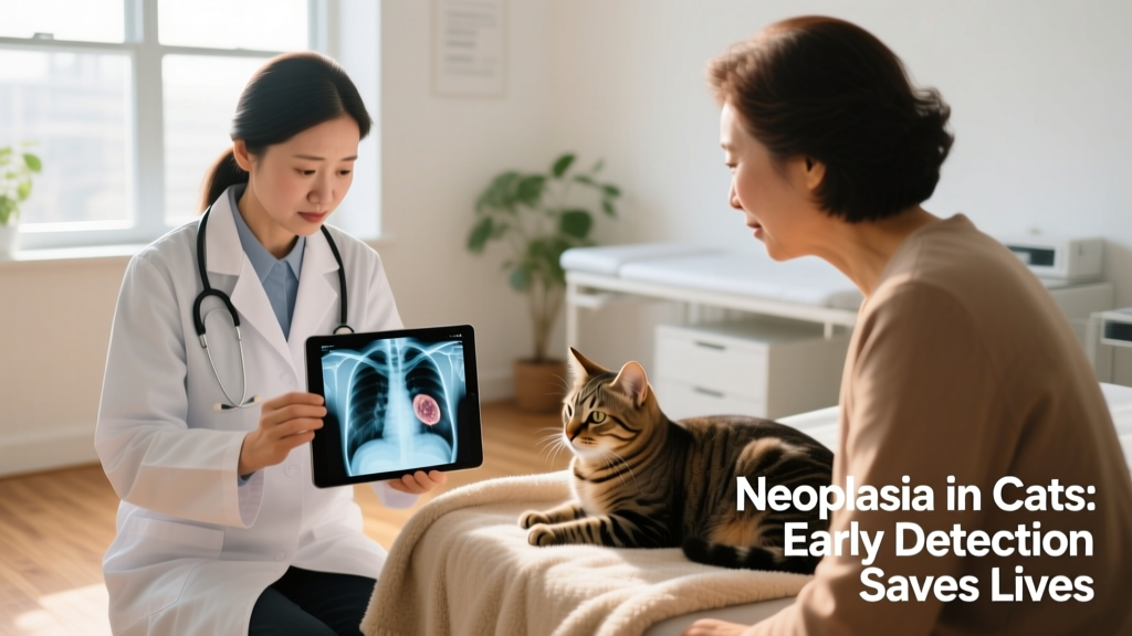 Caring veterinarian reviewing digital x-ray images with owner on tablet screen