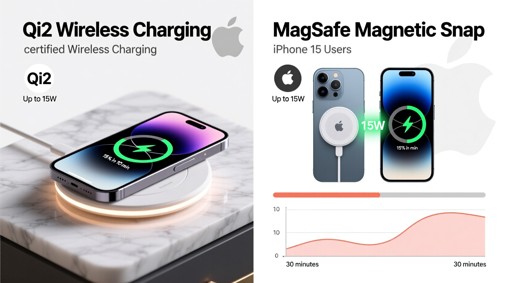 wireless charging pad vs magnetic snap which is faster for iphone 15 users