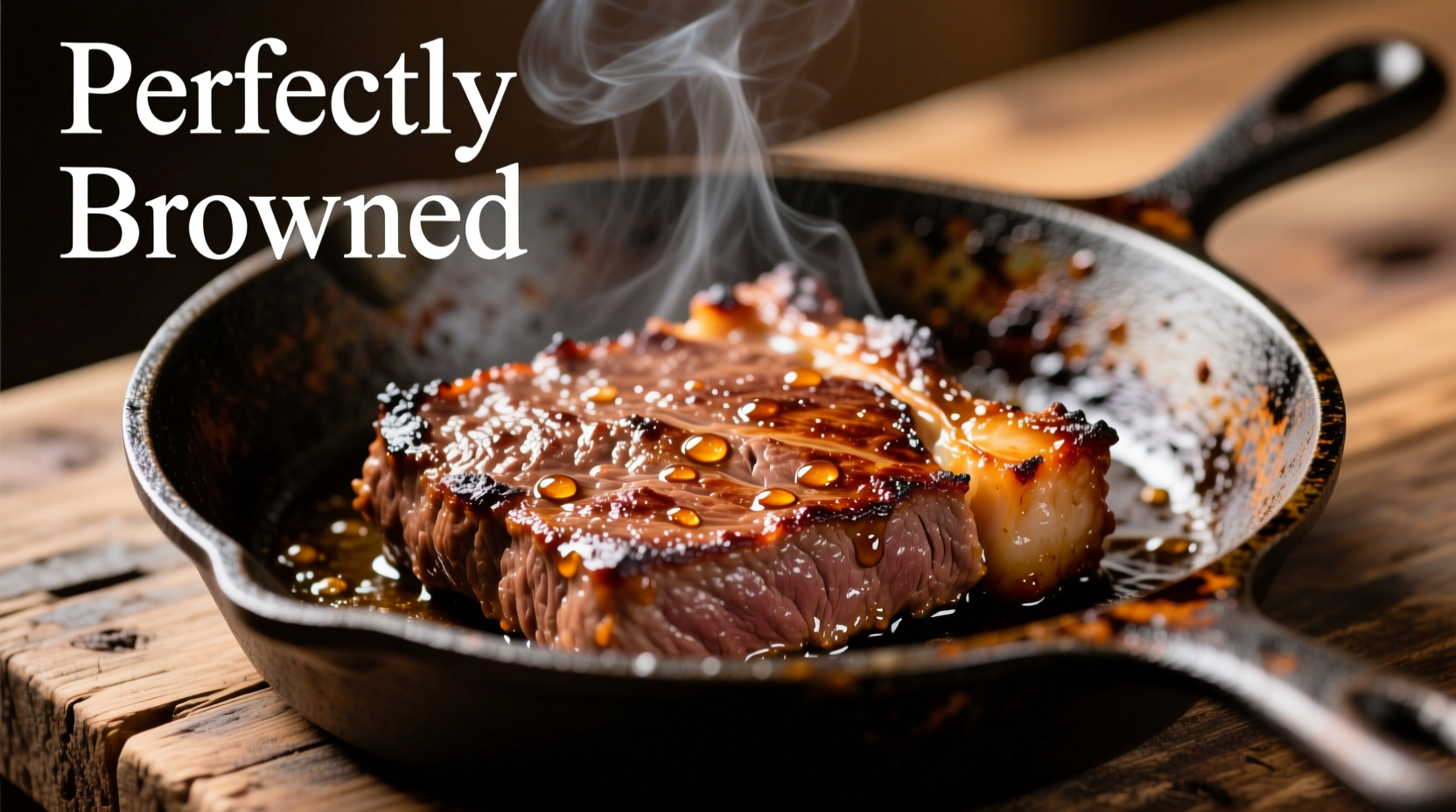 Perfectly browned ground beef in cast iron skillet