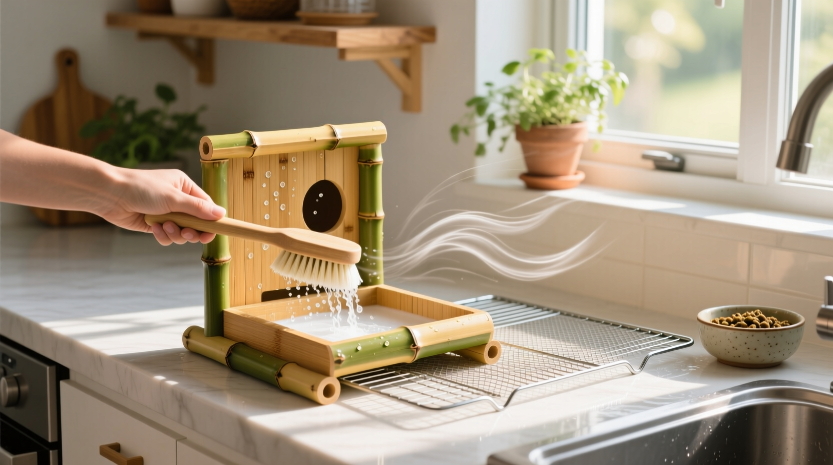 eco friendly bamboo feeder cleaning