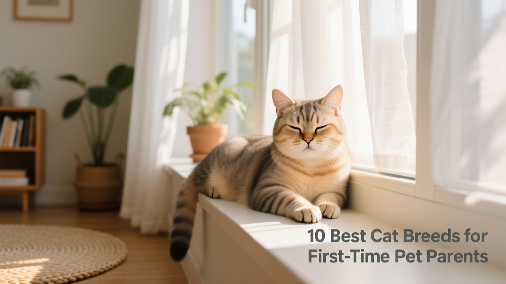 A relaxed domestic shorthair cat lounging on a sunlit windowsill