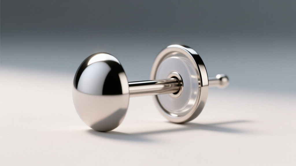 Side view of a titanium earring post with clear silicone backing, highlighting 20-gauge thickness and a bright mirror finish