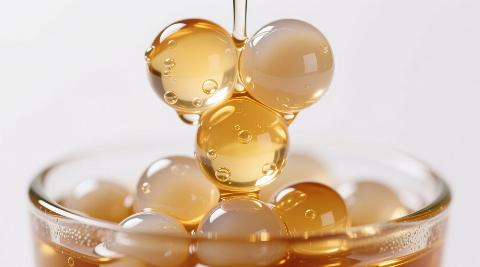 Perfectly cooked translucent tapioca pearls in sugar syrup