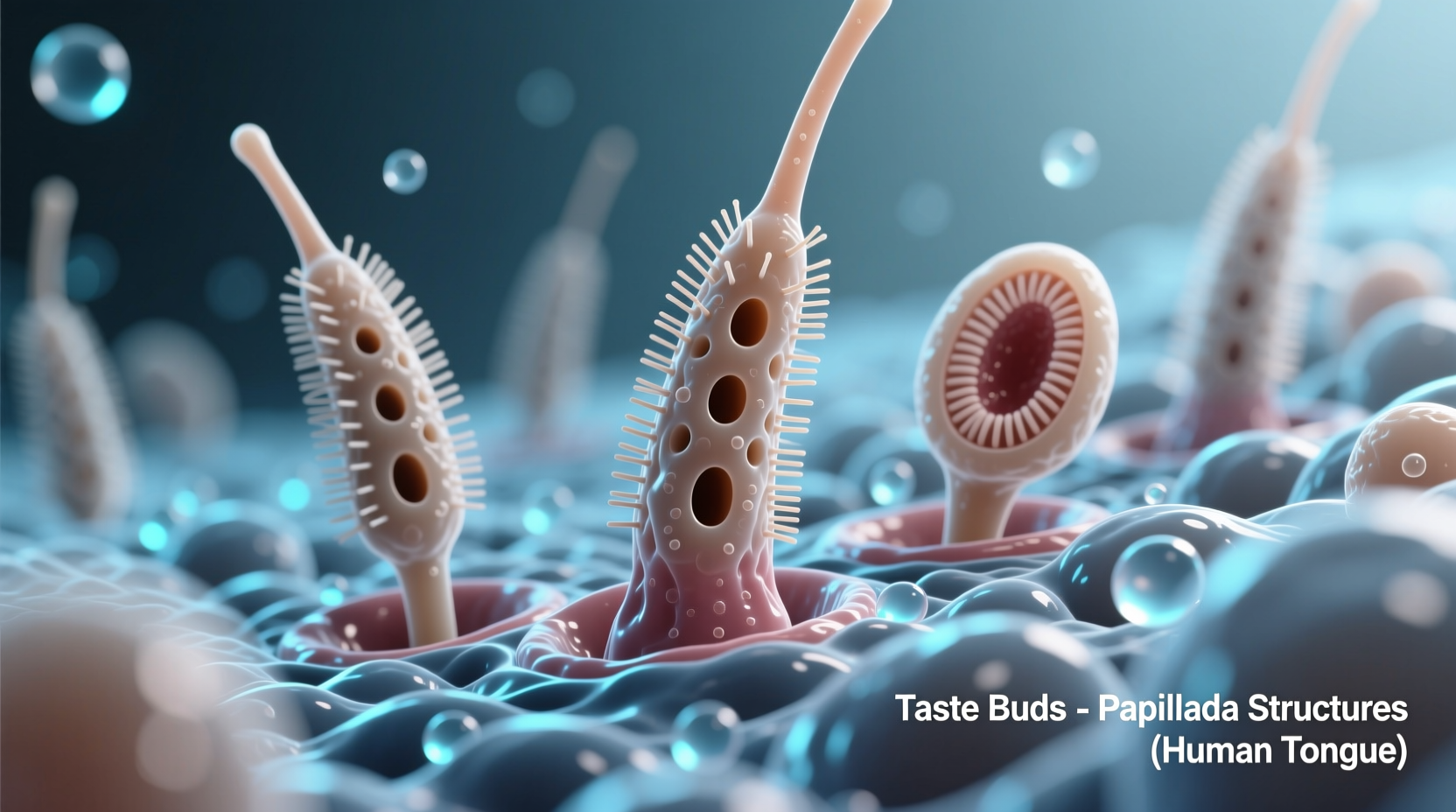Microscopic view of taste buds showing papillae structures