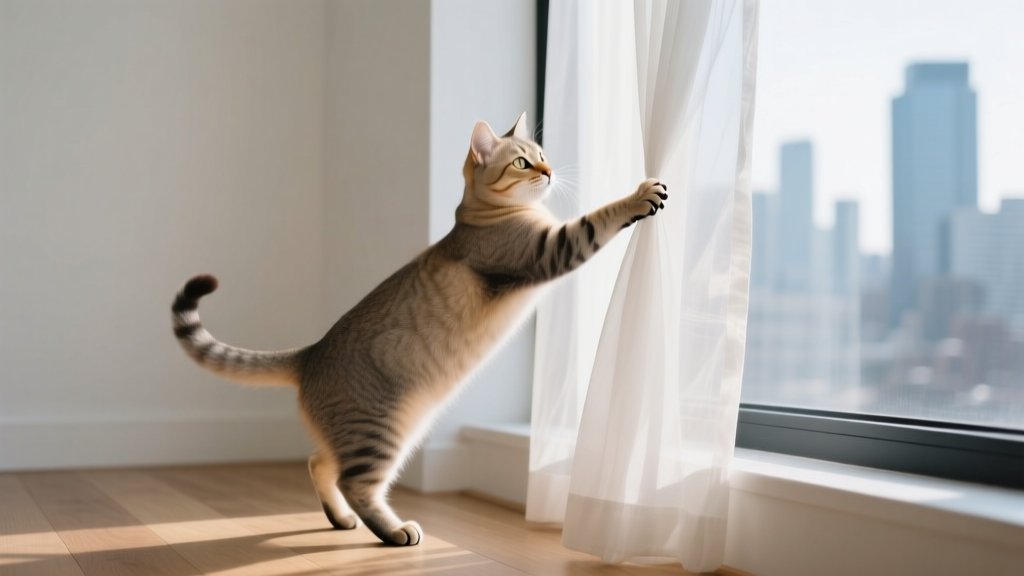 Cat Paw Grabbing at Curtains: Climbing Practice