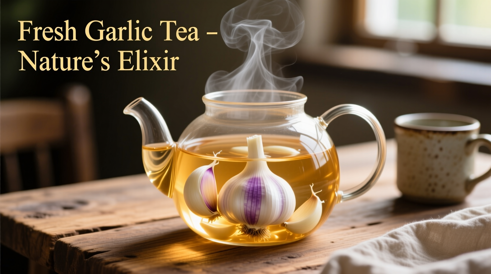 Fresh garlic cloves steeping in golden tea