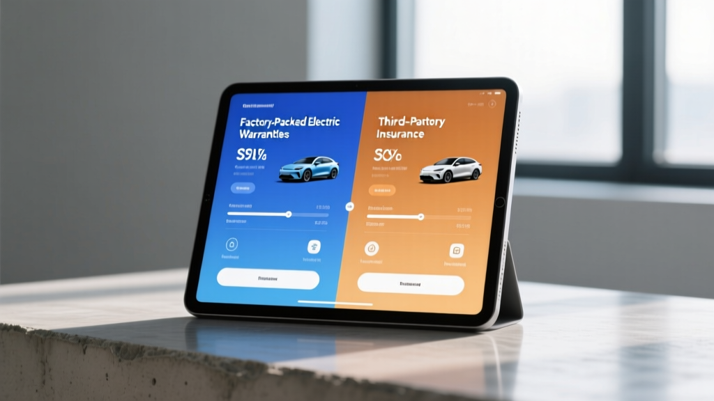 Digital tablet displaying a side-by-side cost comparison between factory electric vehicle warranties and third-party plans