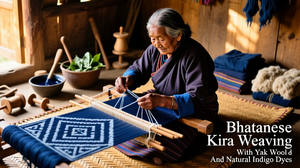 Bhutanese Kira Weaving With Yak Wool And Natural Indigo Dyes