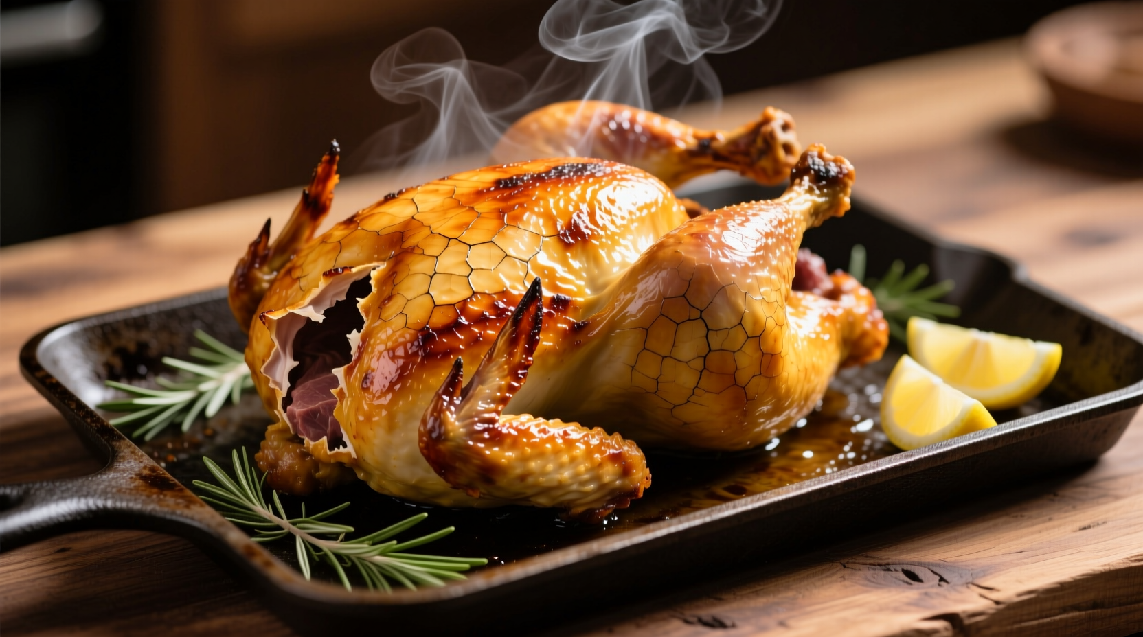 Perfect golden roasted chicken on baking sheet