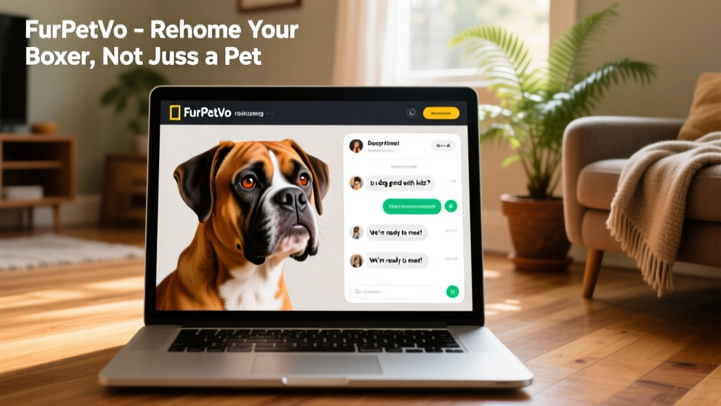 Screenshot of a FurPetVo rehoming dashboard showing a Boxer's profile and adopter messages
