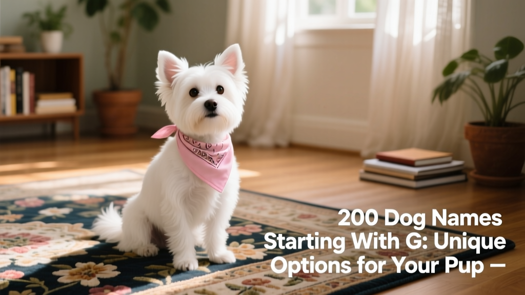 Small white female dog wearing a pink bandana, sitting attentively on a floral rug indoors