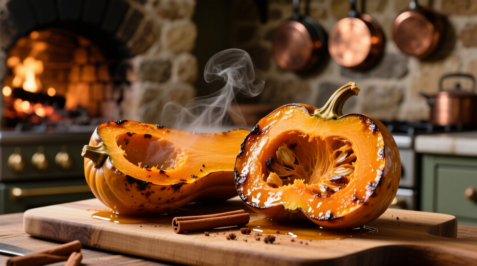 Oven-roasted acorn squash halves with golden edges