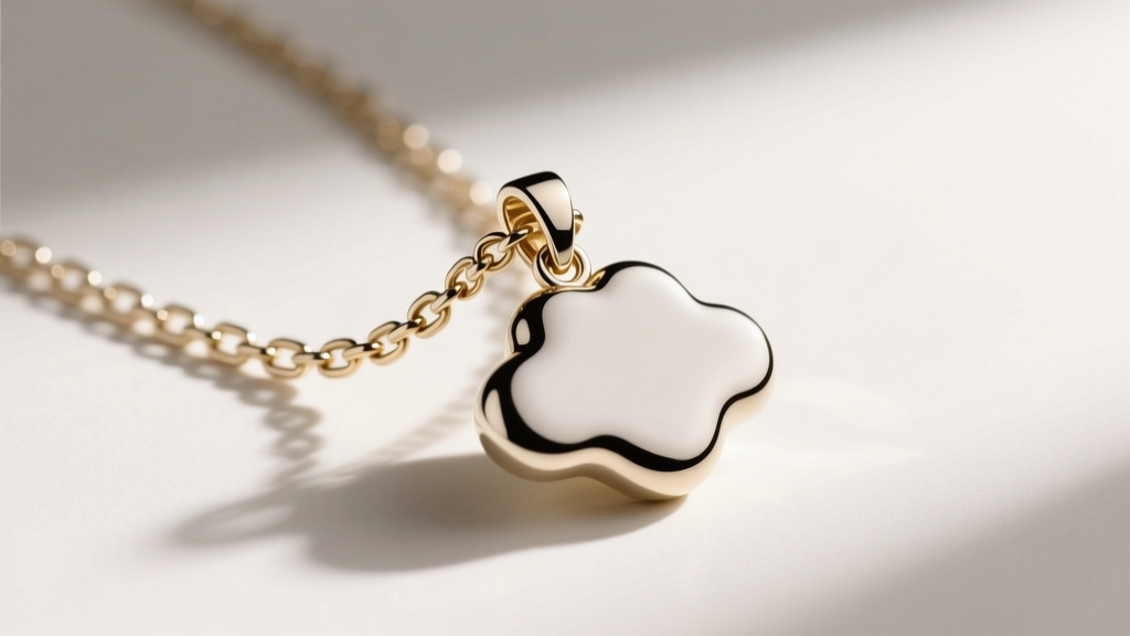 A 1.2mm white gold box chain through the hidden bail of a heavy cloud pendant, showing proper weight distribution and link welds.
