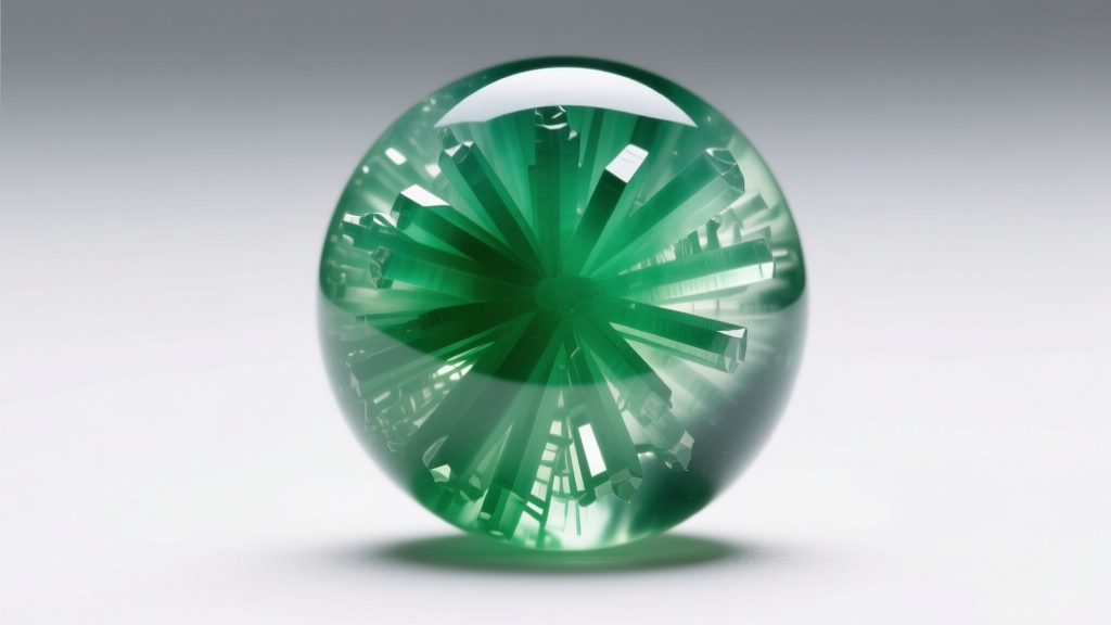 Macro shot of a Type A jadeite bead, showing internal fibrous crystals and natural, untreated bright green color zoning patterns.