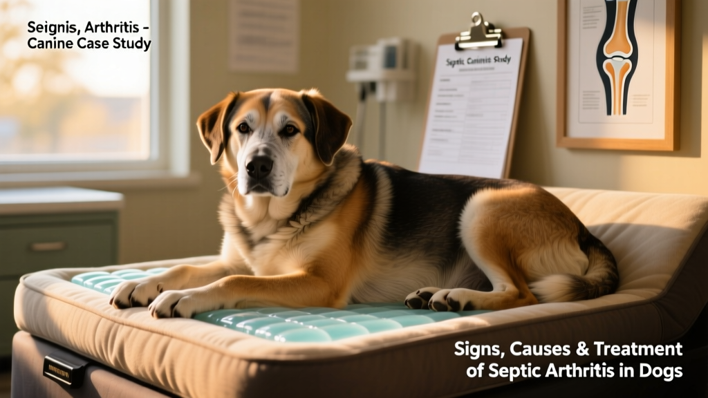 Dog resting comfortably on a supportive orthopedic bed with a cooling gel pad nearby