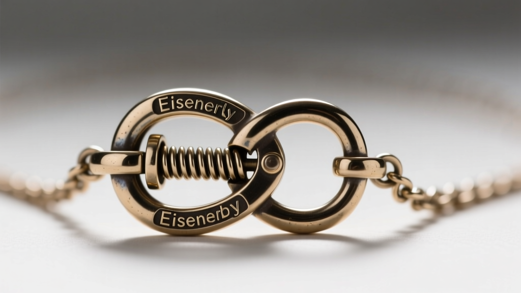 Vintage box clasp with figure-eight safety on an Eisenberg necklace, shown open to reveal the internal tension spring mechanism.