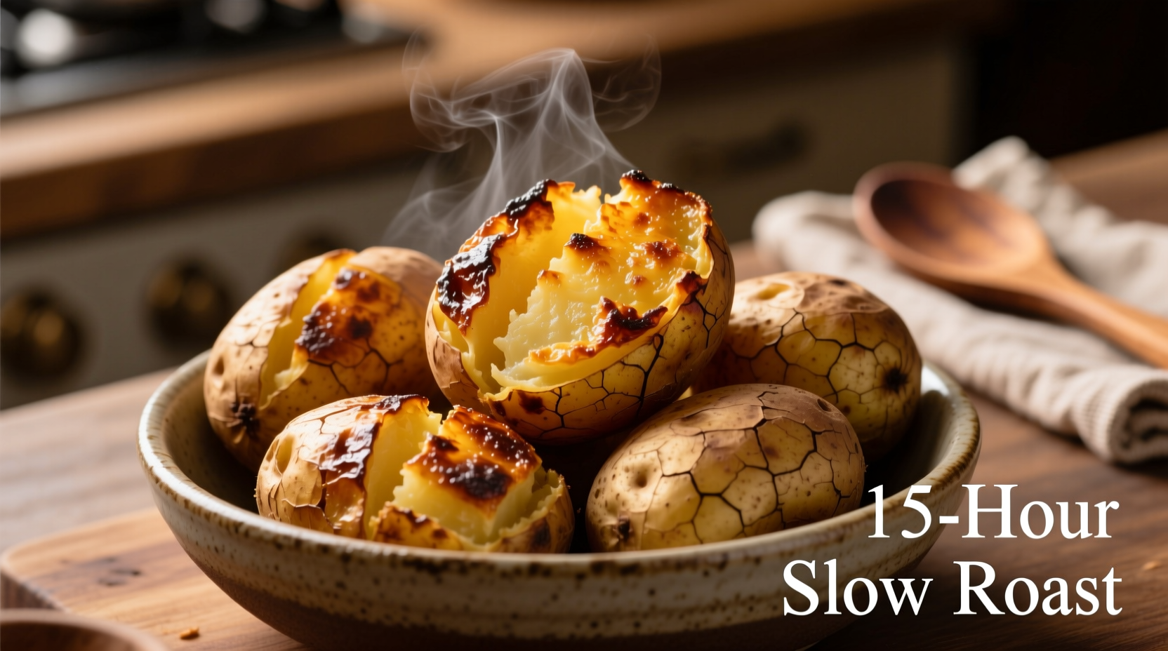 Slow roasted 15 hour potatoes with golden crust