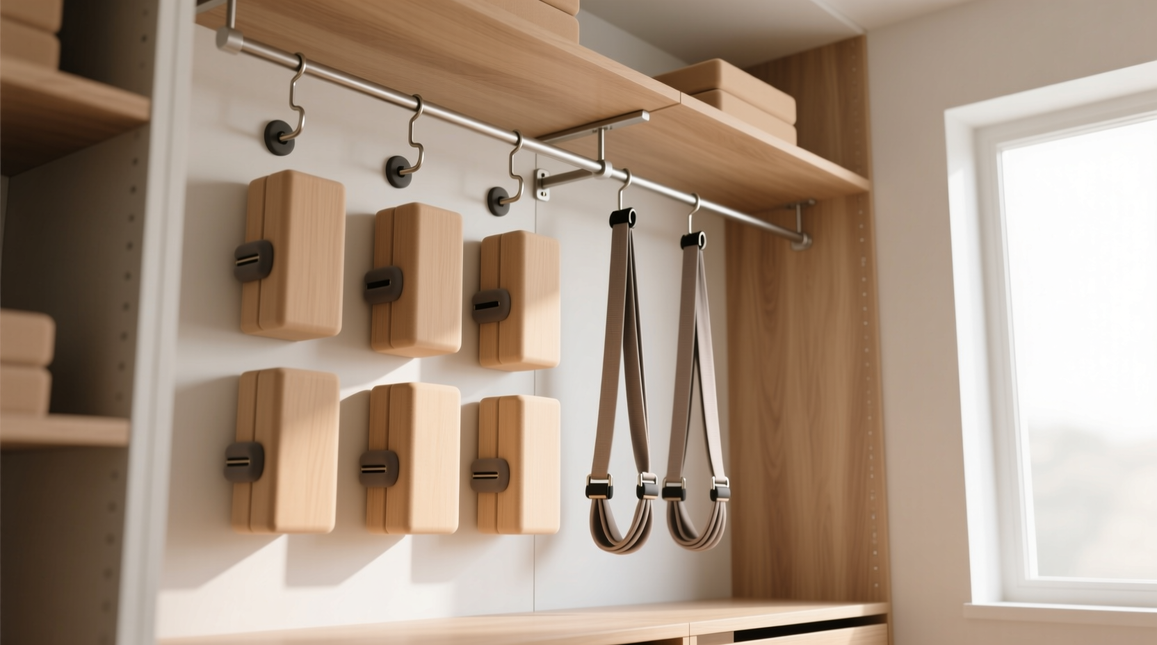 vertical yoga block storage in closets