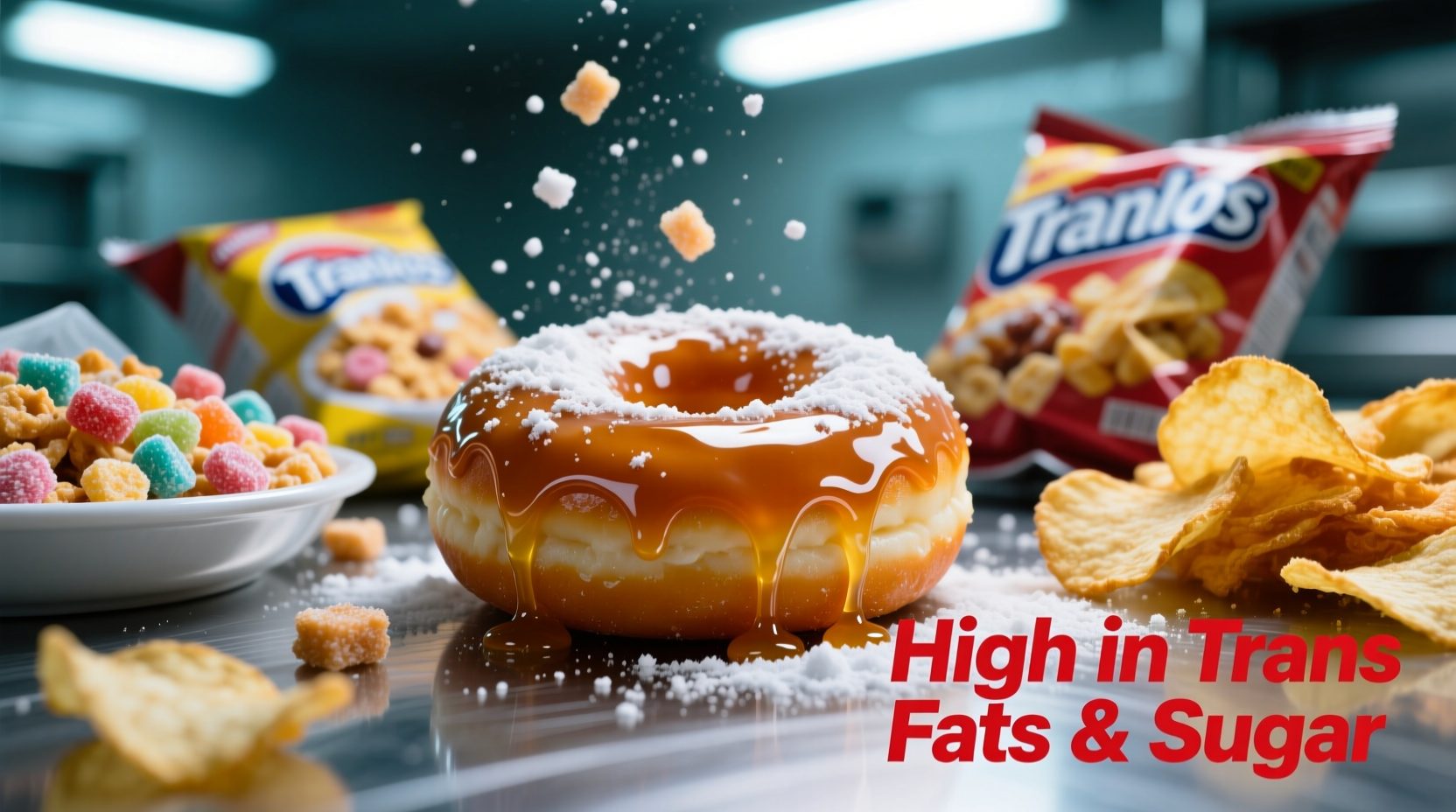 Processed foods high in trans fats and sugar